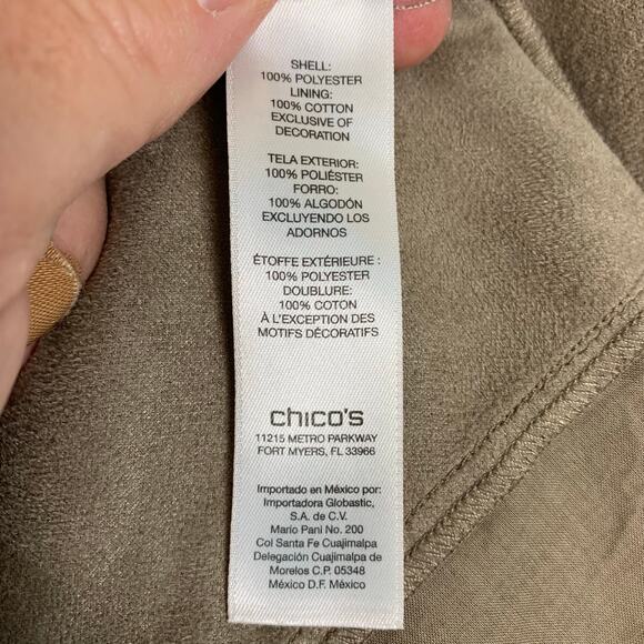 Chico's Women's XL Tan Faux Suede Fringe Lattice Ribbon Cutout Jacket - Picture 10 of 11